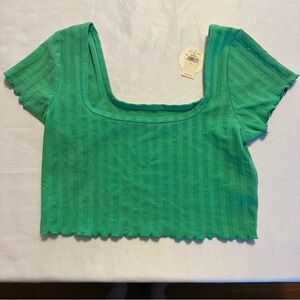 Offline by Aerie Green Ribbed Square-Neck Crop Top